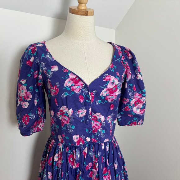 Vintage purple floral Laura Ashley ss dress, US 10 - Picture 4 of 7